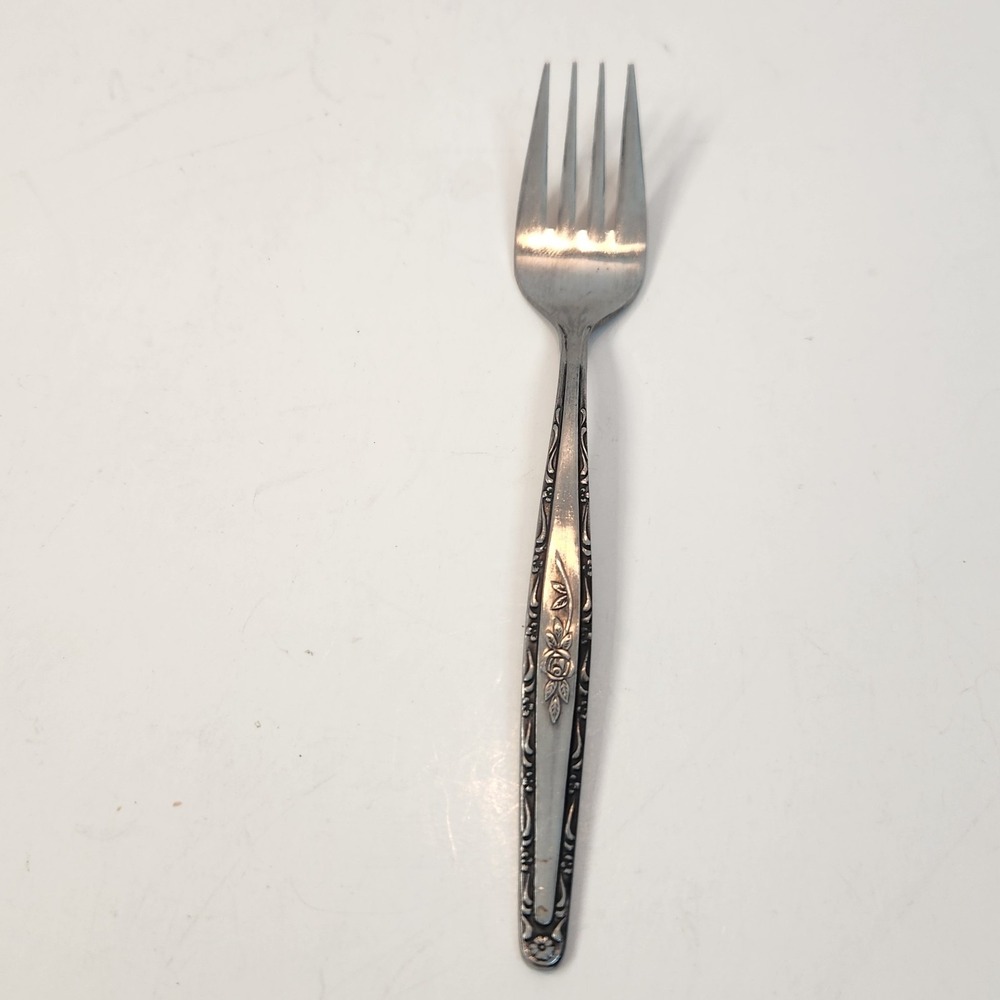 Interpur Satin Stainless INR3 Floral Rose Scroll Black Acc SALAD FORK 6 3/8"